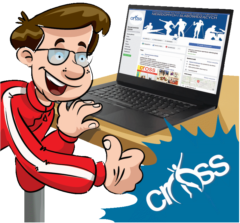 Osoba siedząca przed komputerem oglądająca stronę Cross na Facebooku