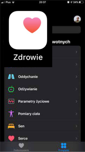 Zrzut ekranu aplikacji Zdrowie