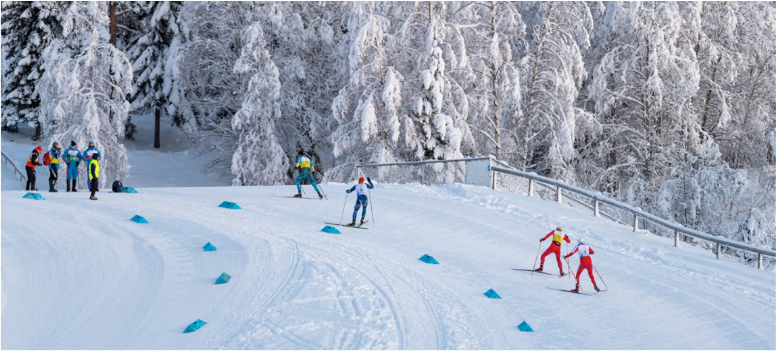 Zawodnicy na trasie narciarskiej