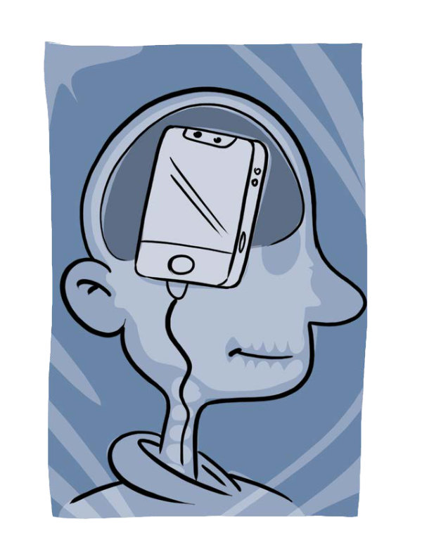 Rysunek osoby drapiącej się po głowie telefonem