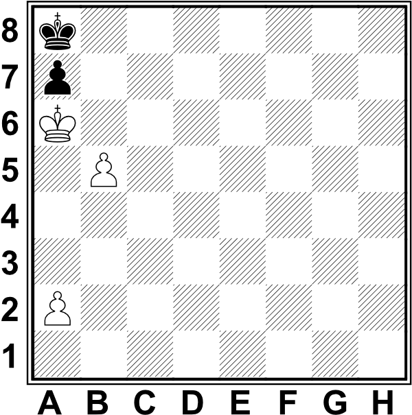 Białe: Ka6, b5, a2. Czarne: Ka8, a7