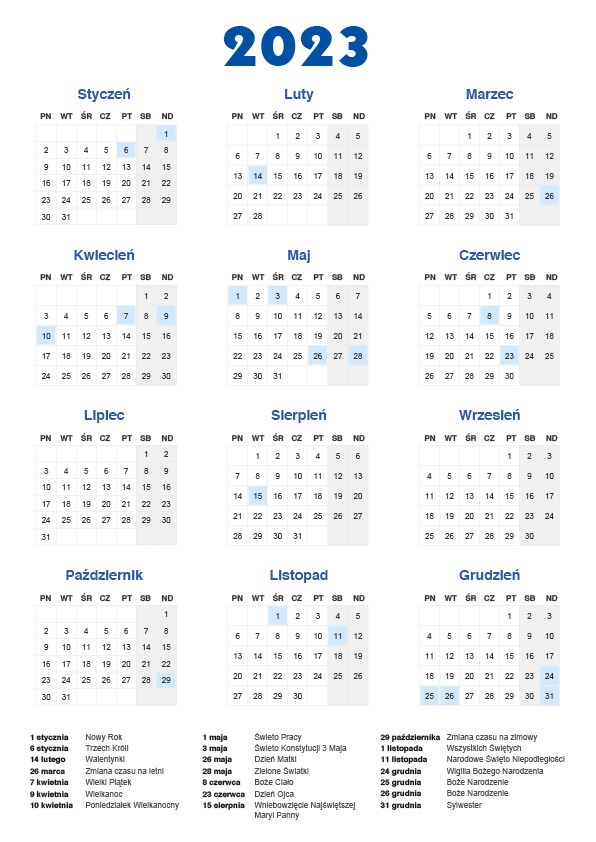 Grafika kalendarza na 2023 rok