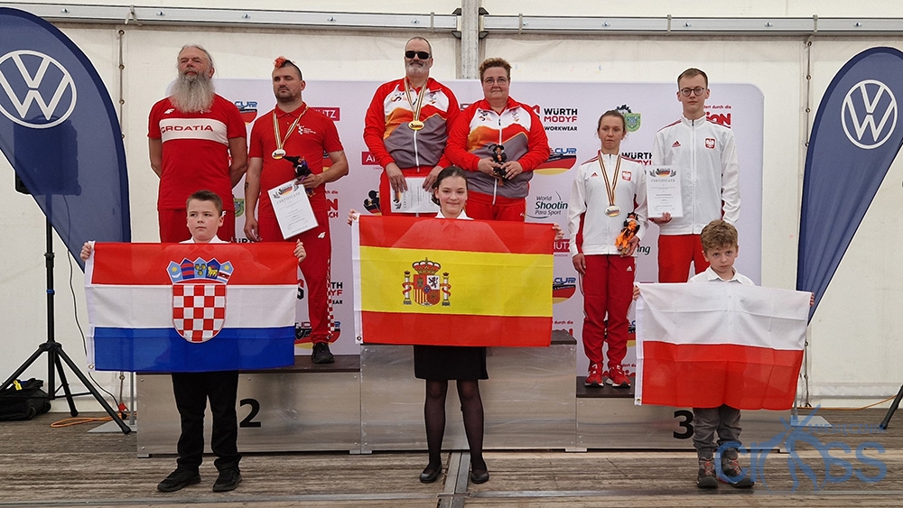 grupa osób z pucharami na podium