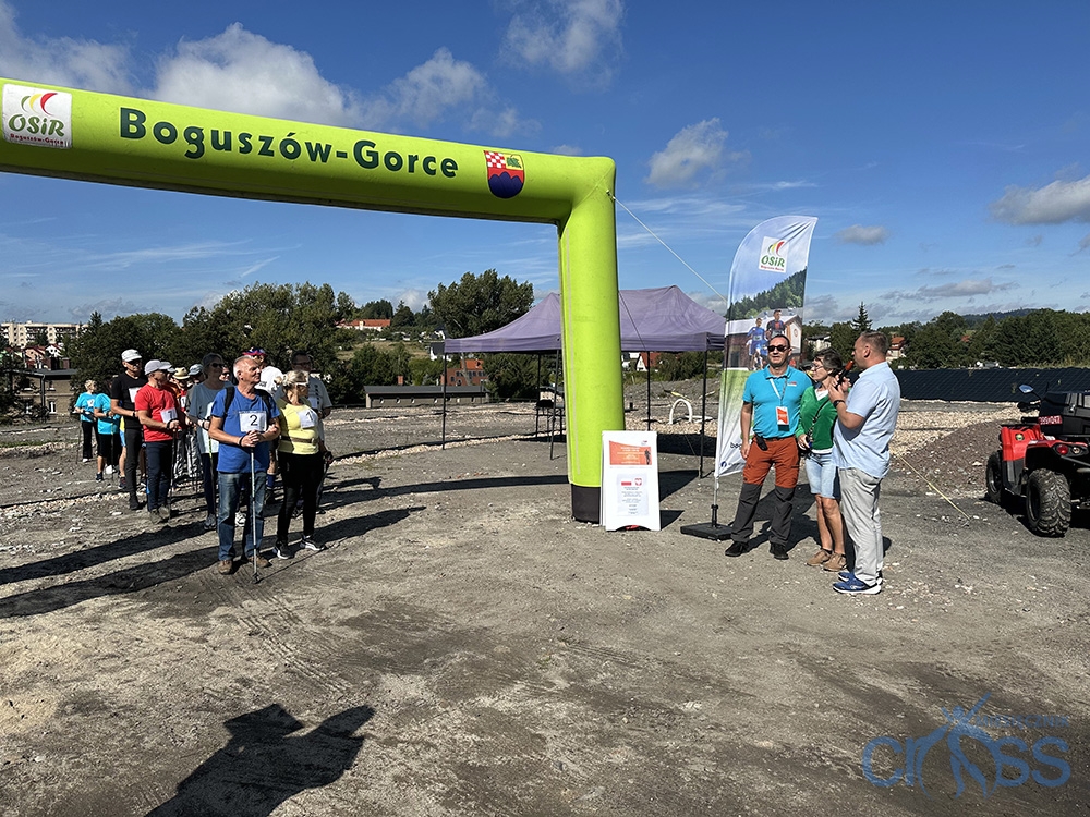 grupa os&oacute;b z kijkami przed linią startu